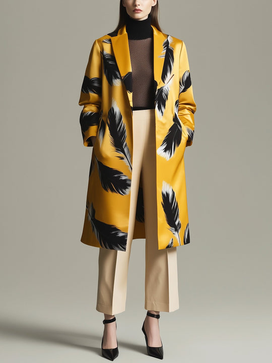 Elegant Feather Pattern Satin Trench