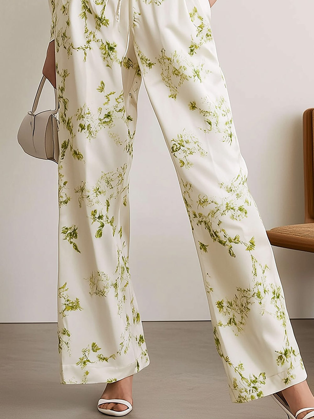 Elegant Satin Floral Shirt Set - Pants