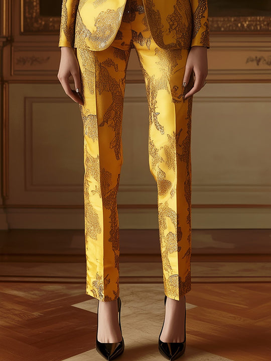 Exquisite Bloom Bold Satin Floral Print Suit - Pants