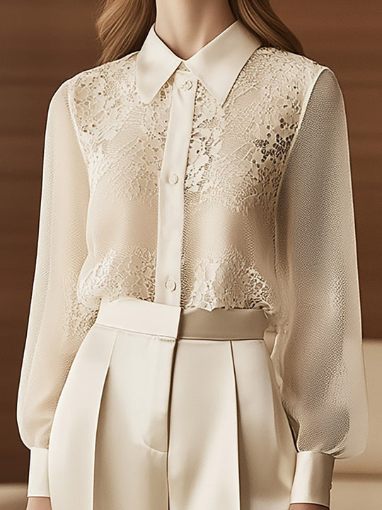 Chic Layers Modern Satin & Lace Elegance Suit - Shirt