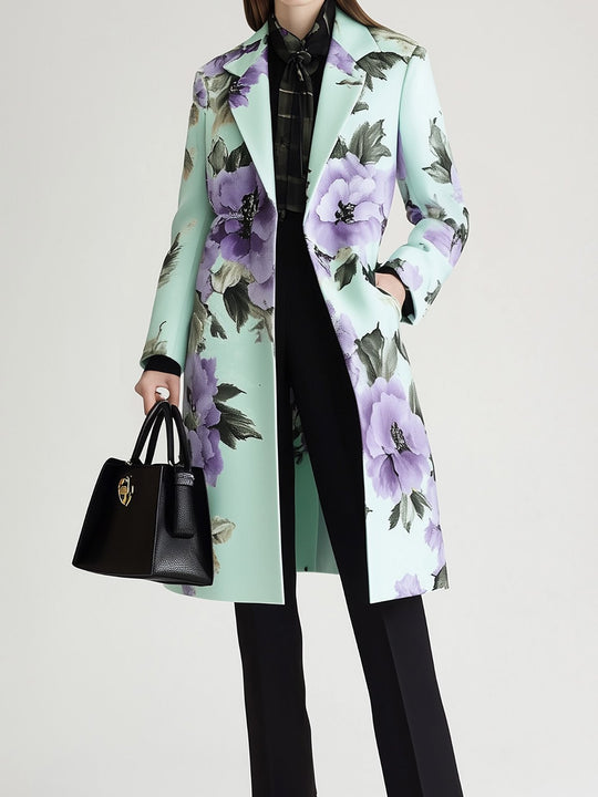 Mint Blossom Elegance Floral Coat