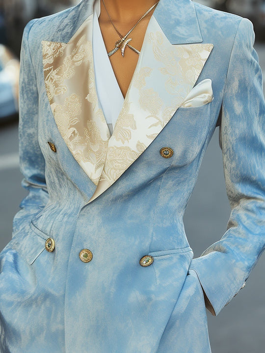 Blue Satin Jacquard Blazer