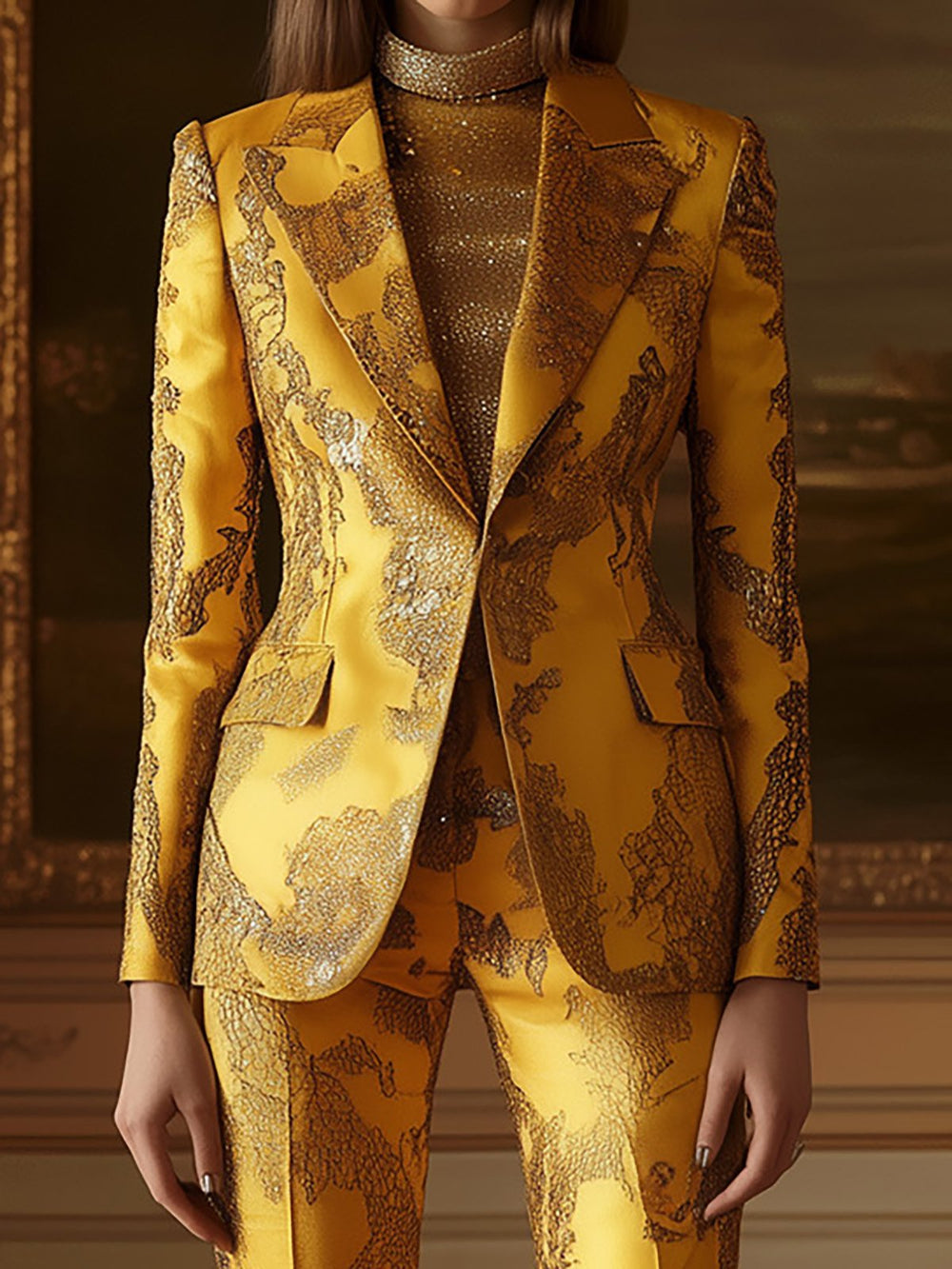 Exquisite Bloom Bold Satin Floral Print Suit - Blazer