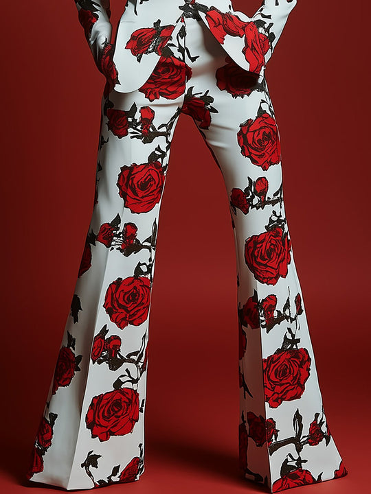 Striking Rose Pattern Blazer with Matching Pants - Pants