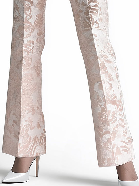 Fashionable Brocade Suit in Pink and White - Pants