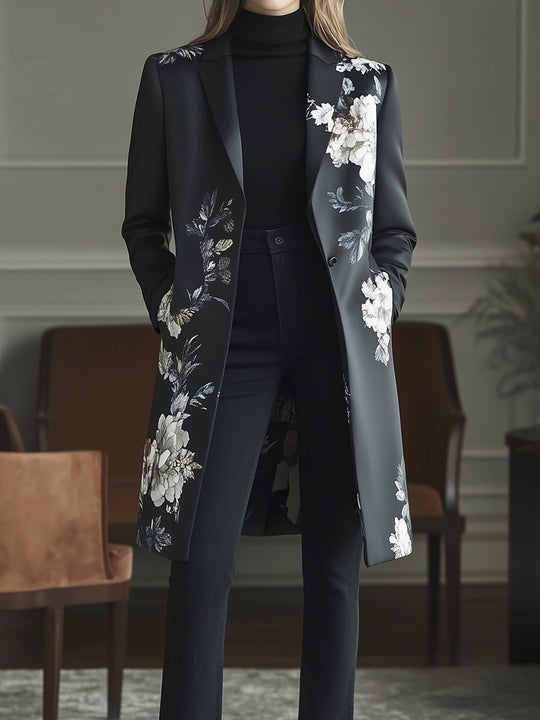 Black Coat with Subtle Floral Accents