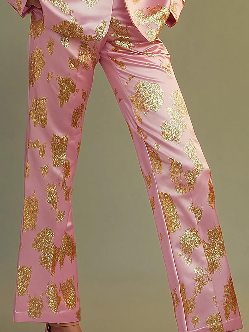 Pink Satin Blazer and Pants Set - Pants