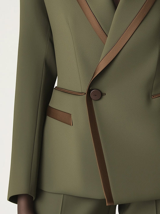 Chic Olive Blazer with Brown Accents