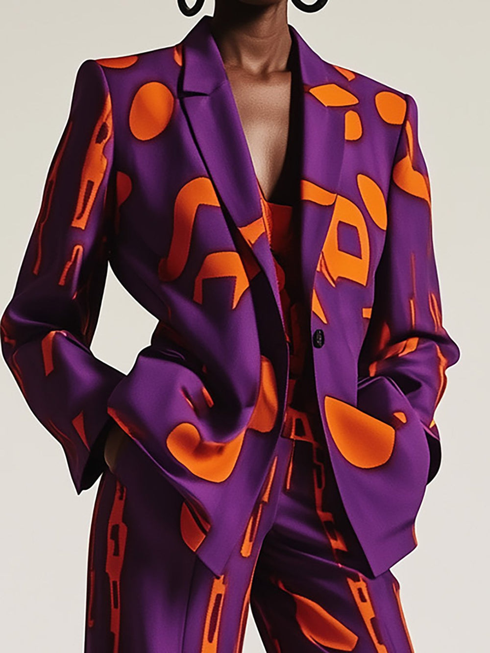 Purple and Orange Geometric Print Suit - Blazer