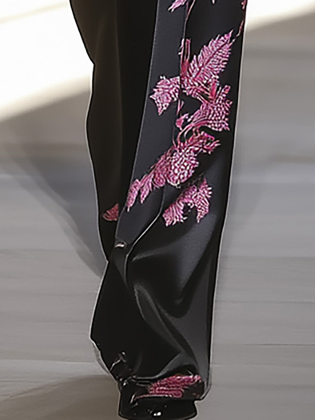 Black Satin Suit with Pink Floral Accents - Pants