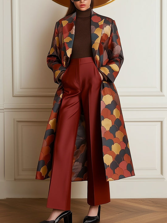 Warm-Toned Patterned Satin Coat