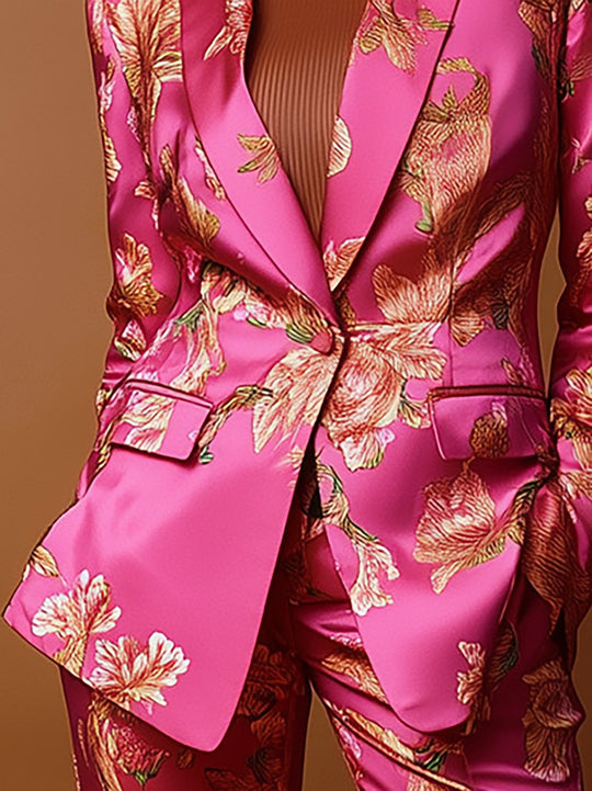 Golden Petals Satin Power Suit - Blazer