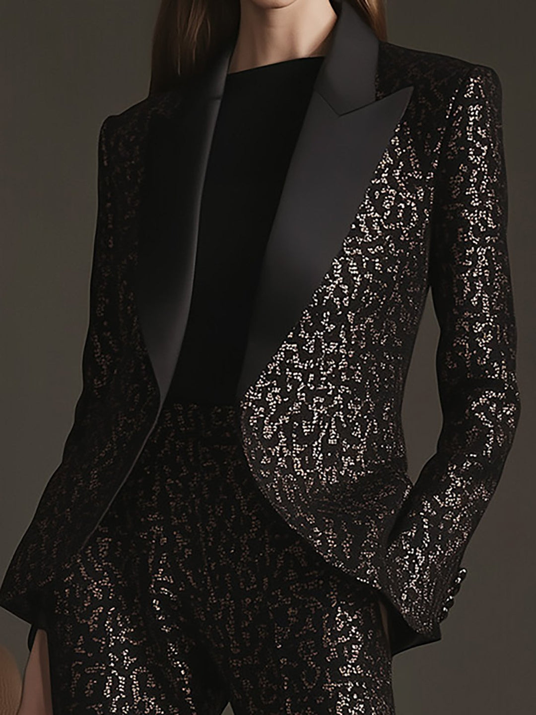 Rich Black and Gold Tailored Set - Blazer