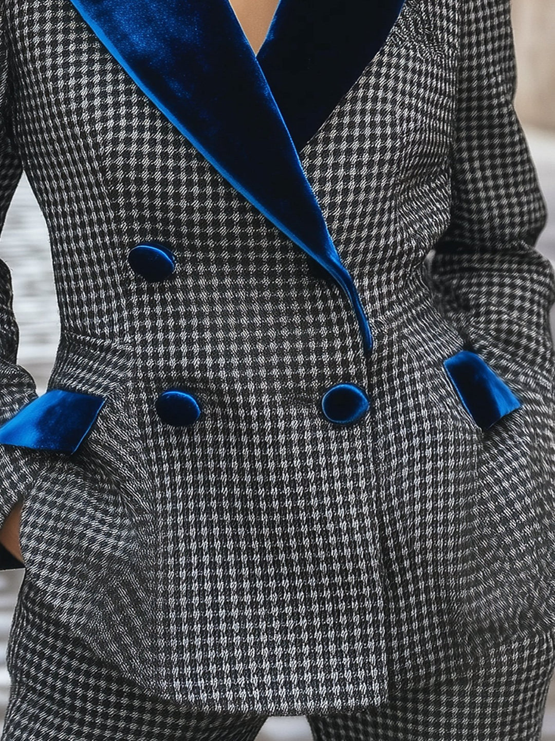 Grey Houndstooth Contrast Woolen Suit