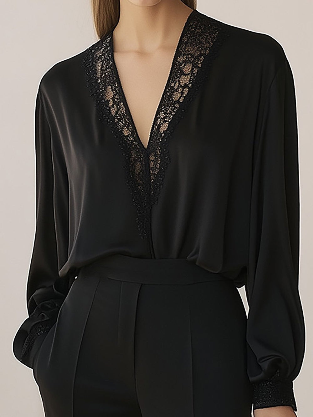 Black Lace and Satin Ensemble - Shirt