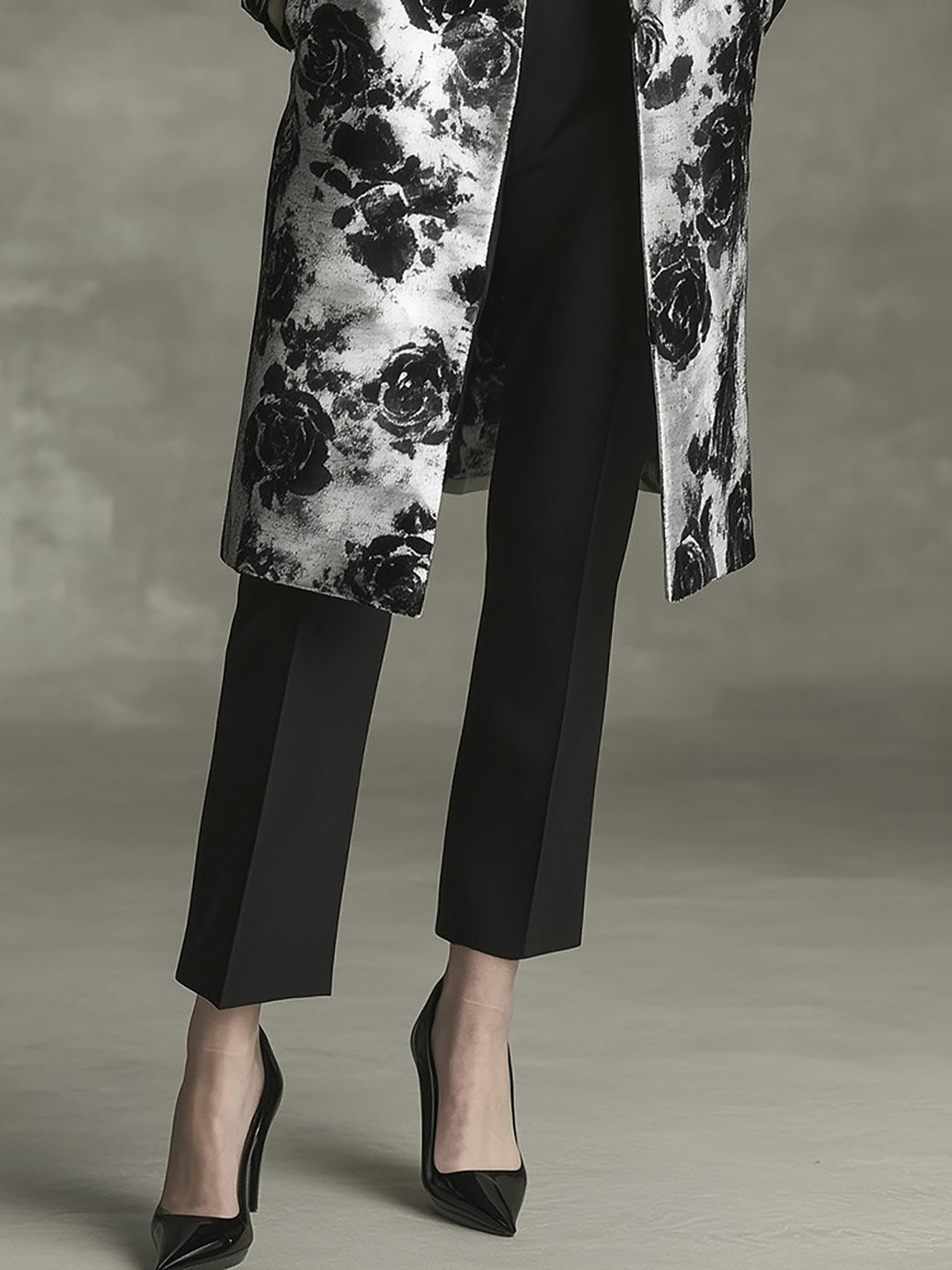 Classic Black Rose Printed Overcoat