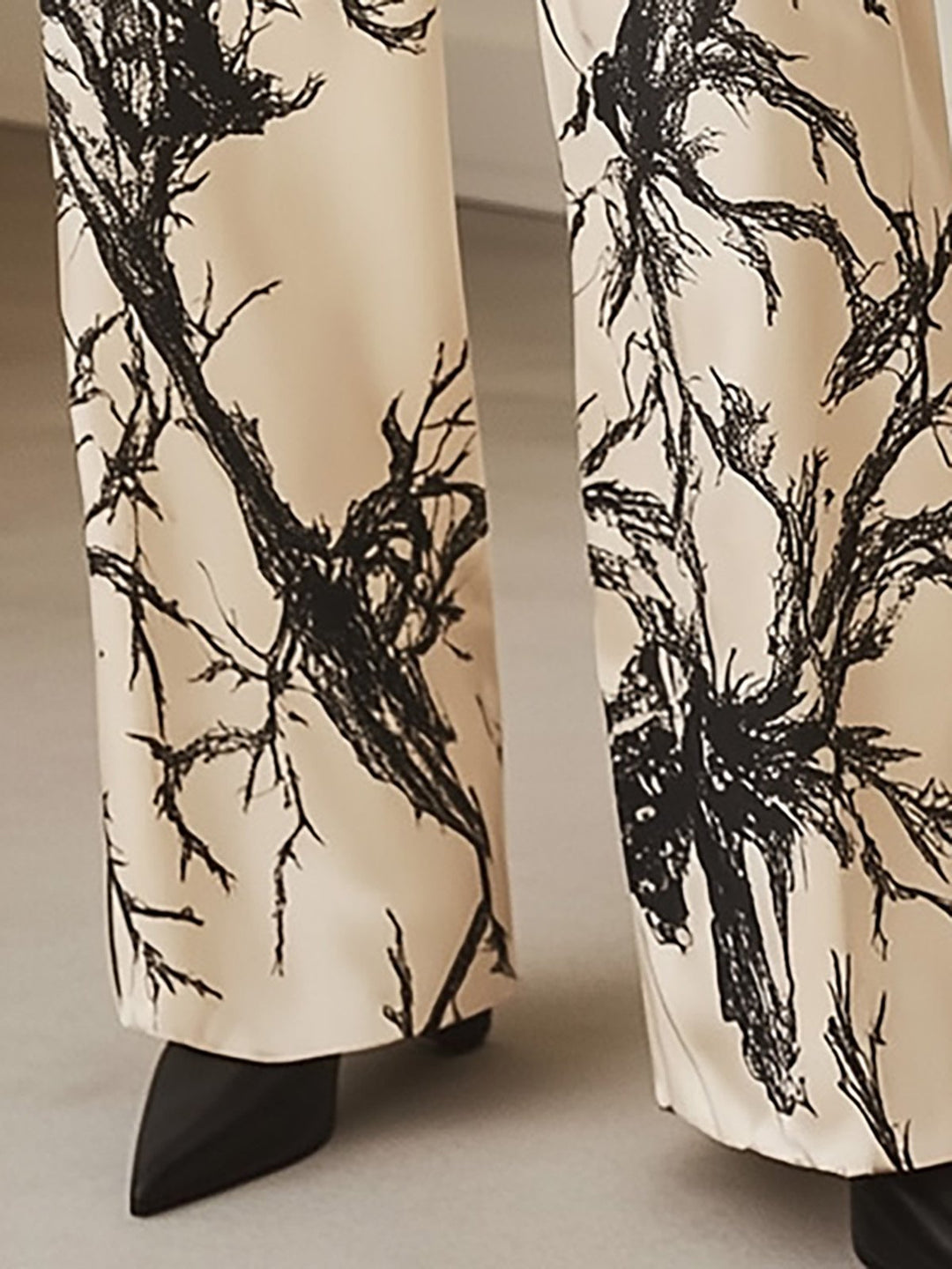 Monochrome Nature-Inspired Satin Ensemble - Pants