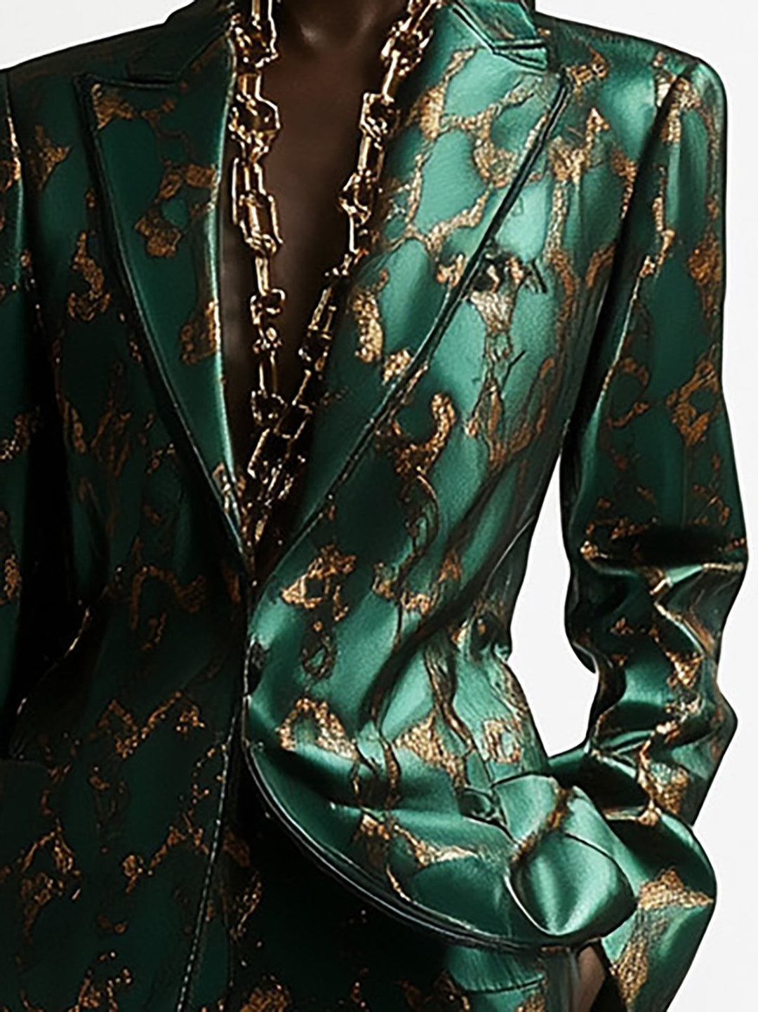 Chic Emerald Green Suit with Gold Accents - Blazer