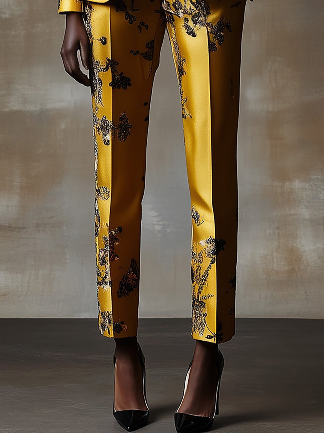 Tropical Glamour Satin Floral Suit with a Luxe Finish - Pants