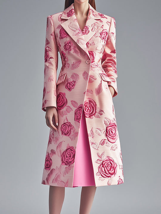 Romantic Rose Patterned Blush Satin Overcoat