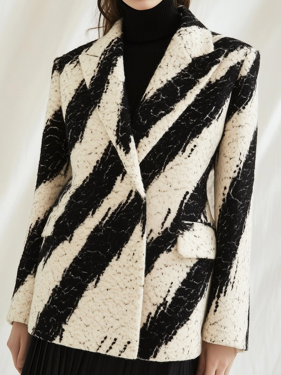 Bold Black and White Color Block Abstract Print Blazer