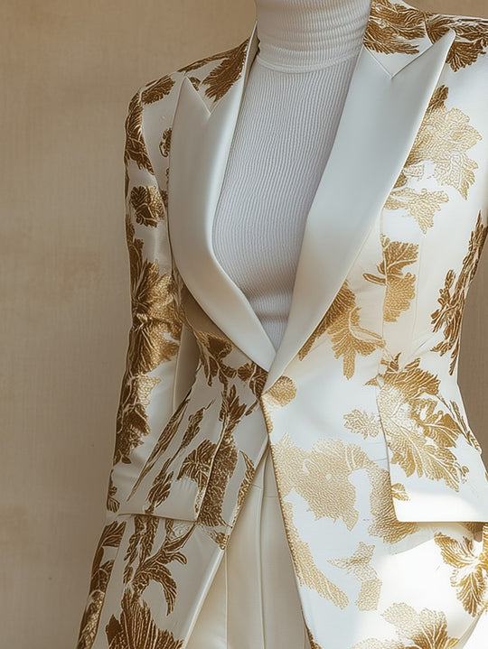 【24-hour shipping】Glamorous Satin Blazer with Exquisite Print Design