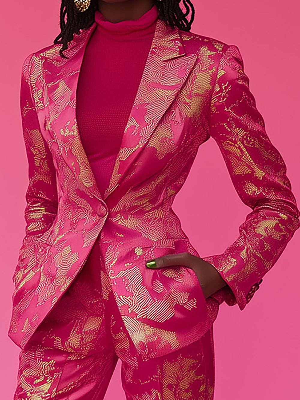 Trendy Pink and Gold Patterned Suit - Blazer