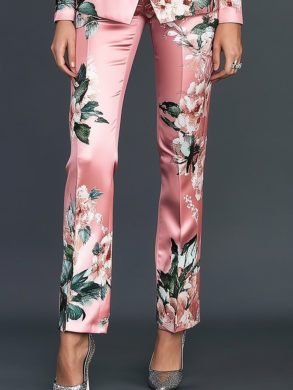 Blossom in Style Pink Floral Satin Suit - Pants