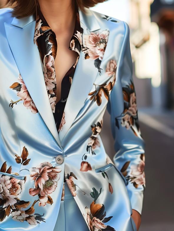 Fashionable and Comfortable Satin Print Blazer