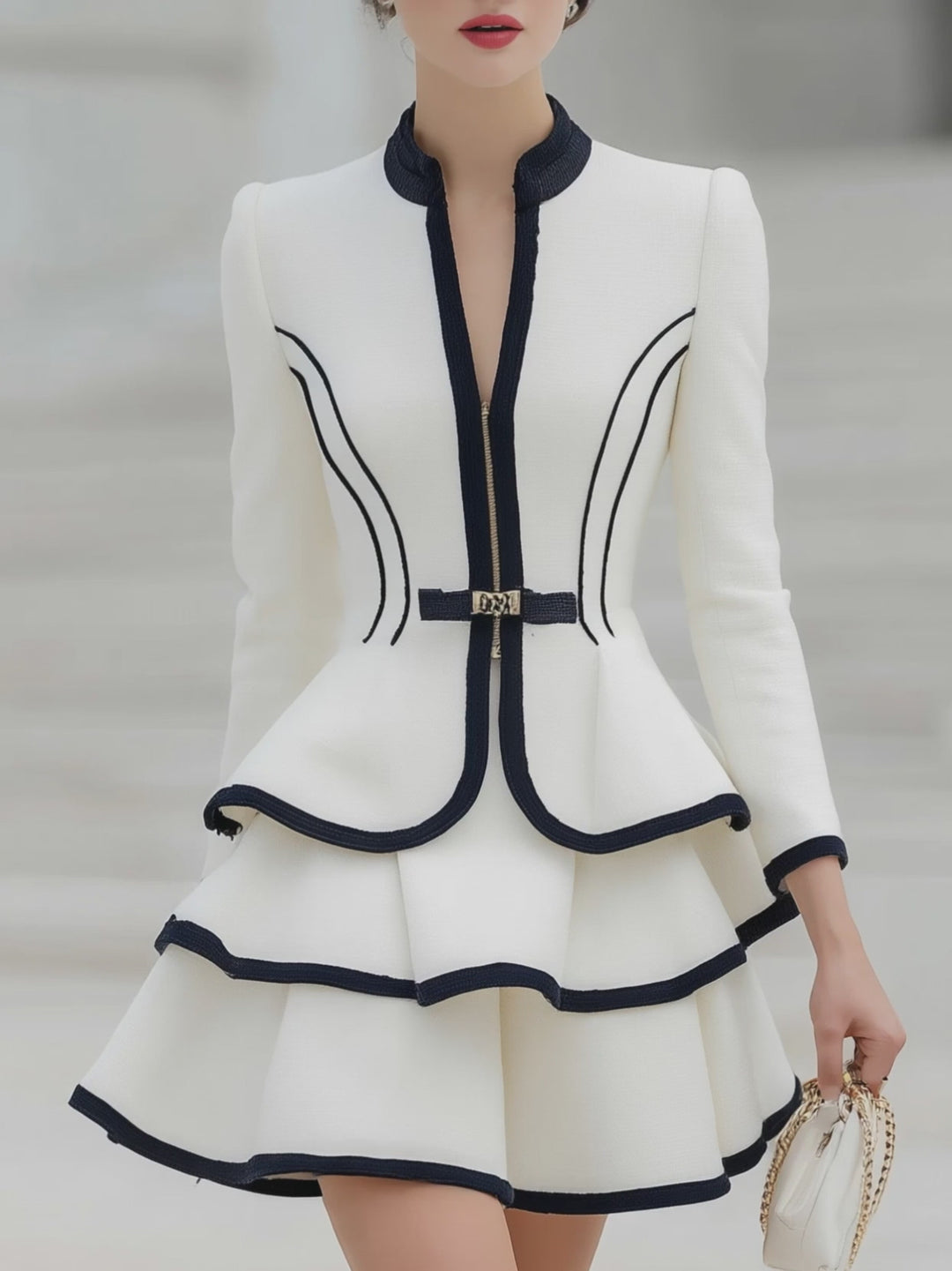 Embroidered Pleated Elegant Contrast Color Black Velvet Dress