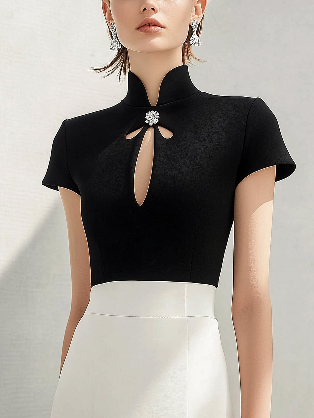 Stylish Black Keyhole Design Blouse